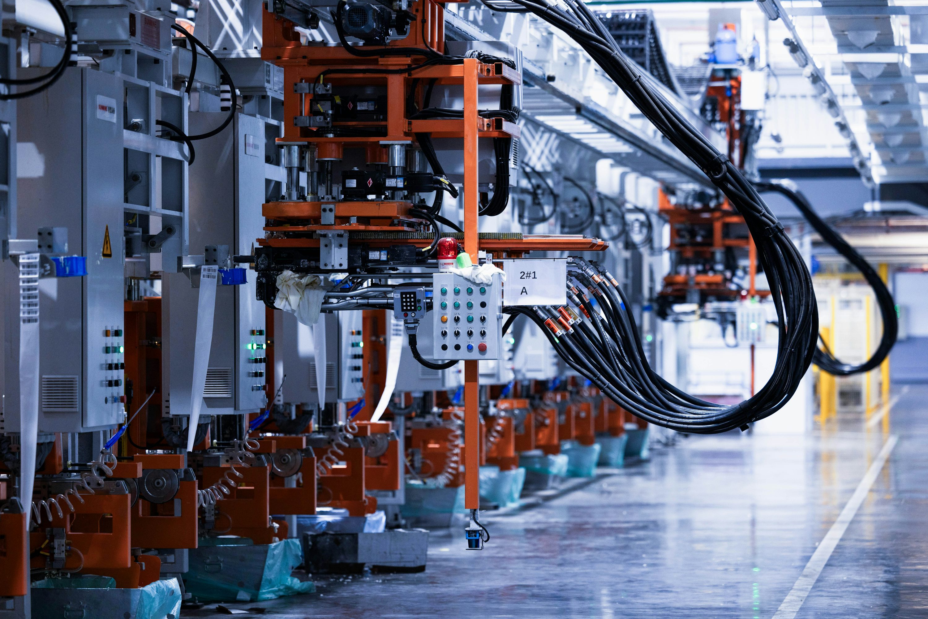Automated industrial equipment in a modern production facility